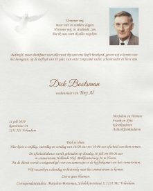 Dick Bootsman - rouwkaart