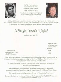 Maartje Schilder (Kos) - rouwkaart