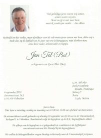 Jan Tol (Bol) rouwkaart