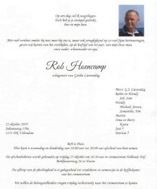 3451 Rob Hoencamp - rouwkaart