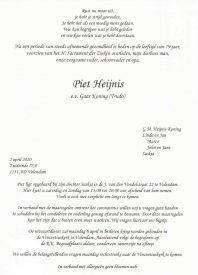 3516 Piet Heijnis - rouwkaart