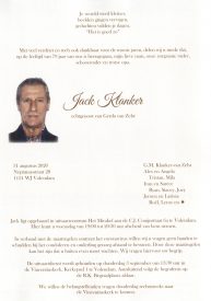 3567 Jack Klanker - rouwkaart
