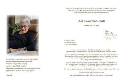 3598 Aal Kwakman (Bol) - rouwkaart