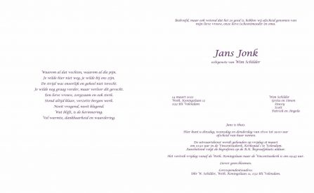 3821 Jans Schilder-Jonk = rouwkaart