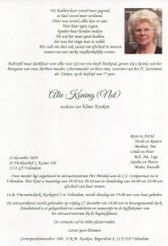 Alie Koning (Not) - rouwkaart