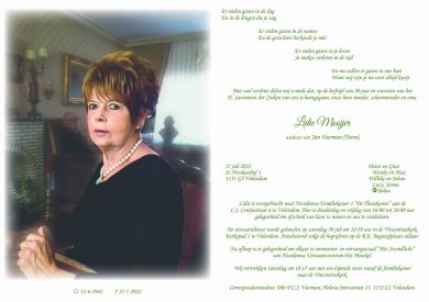 Rouwkaart Lidie Veerman-Mooijer