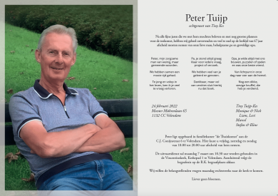 Rouwkaart Peter Tuijp - alg.