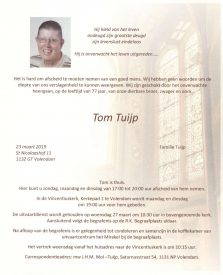 Rouwkaart Tom Tuijp